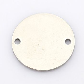 SILVER TONE - STAINLESS STEEL ' 16 MM  ROUND ' STAMPING BLANKS - TWO HOLE CONNECTORS -  HOLE 1.5MM PACK OF 10
