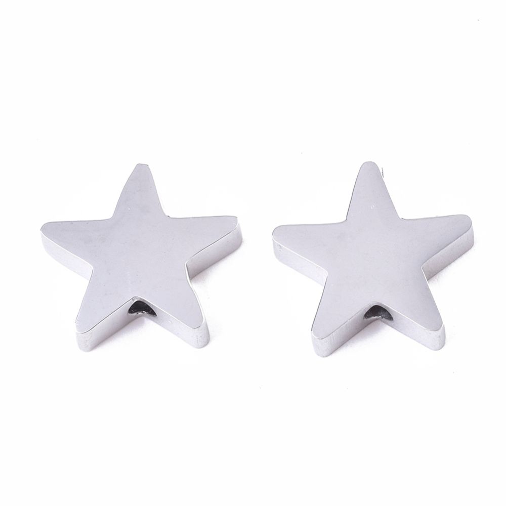 STAINLESS STEEL  STAR BEAD - 9mmX10mmX 3mm  STAMPING BLANK - SILVER - HOLE 