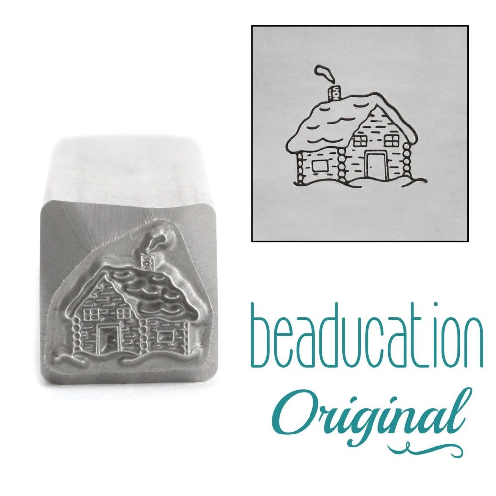 DSS1147 Snowy Cabin Facing Right Metal Design Stamp, 10mm - Beaducation Ori