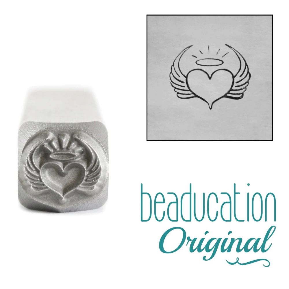 DS837 Heart with Wings and Halo Metal Design Stamp, 8mm - Beaducation Origi
