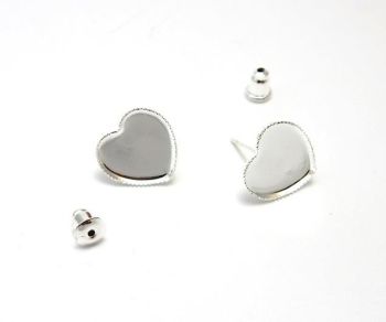 Heart Earring cabochon stud blank settings 12 mm bulk pack of 50 pairs