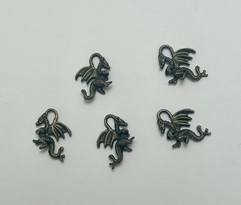 Dragon charms bronze or silver x 5