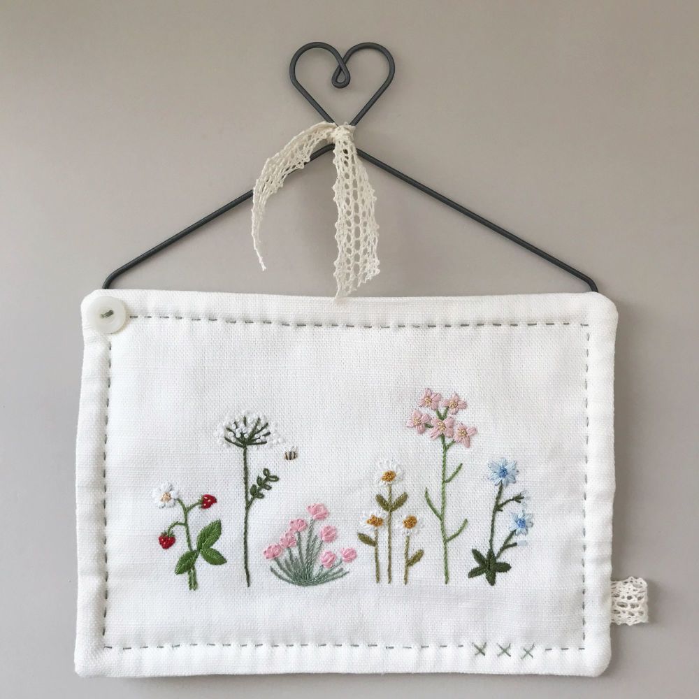 'British Wildflowers' Embroidery Heart Hanger