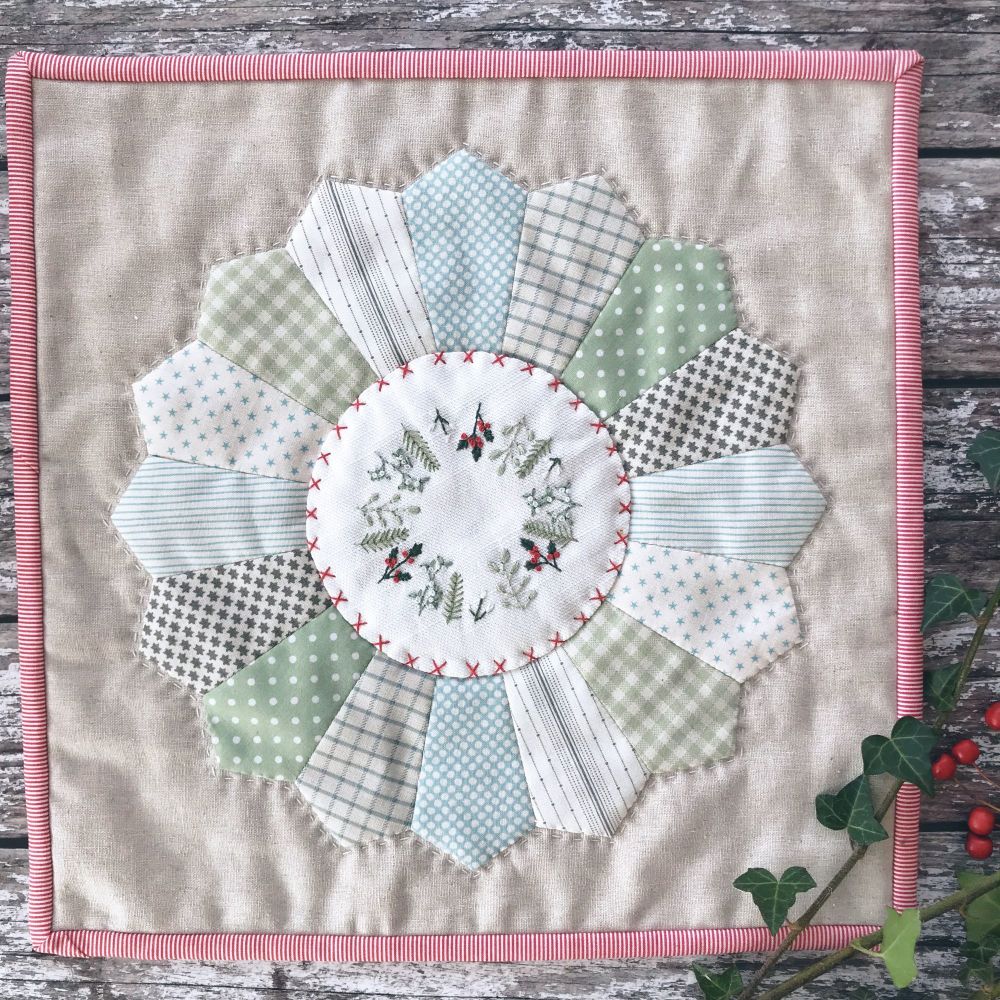 'Embroidered Festive Winter Greenery Mini Quilt' Kit & Pattern