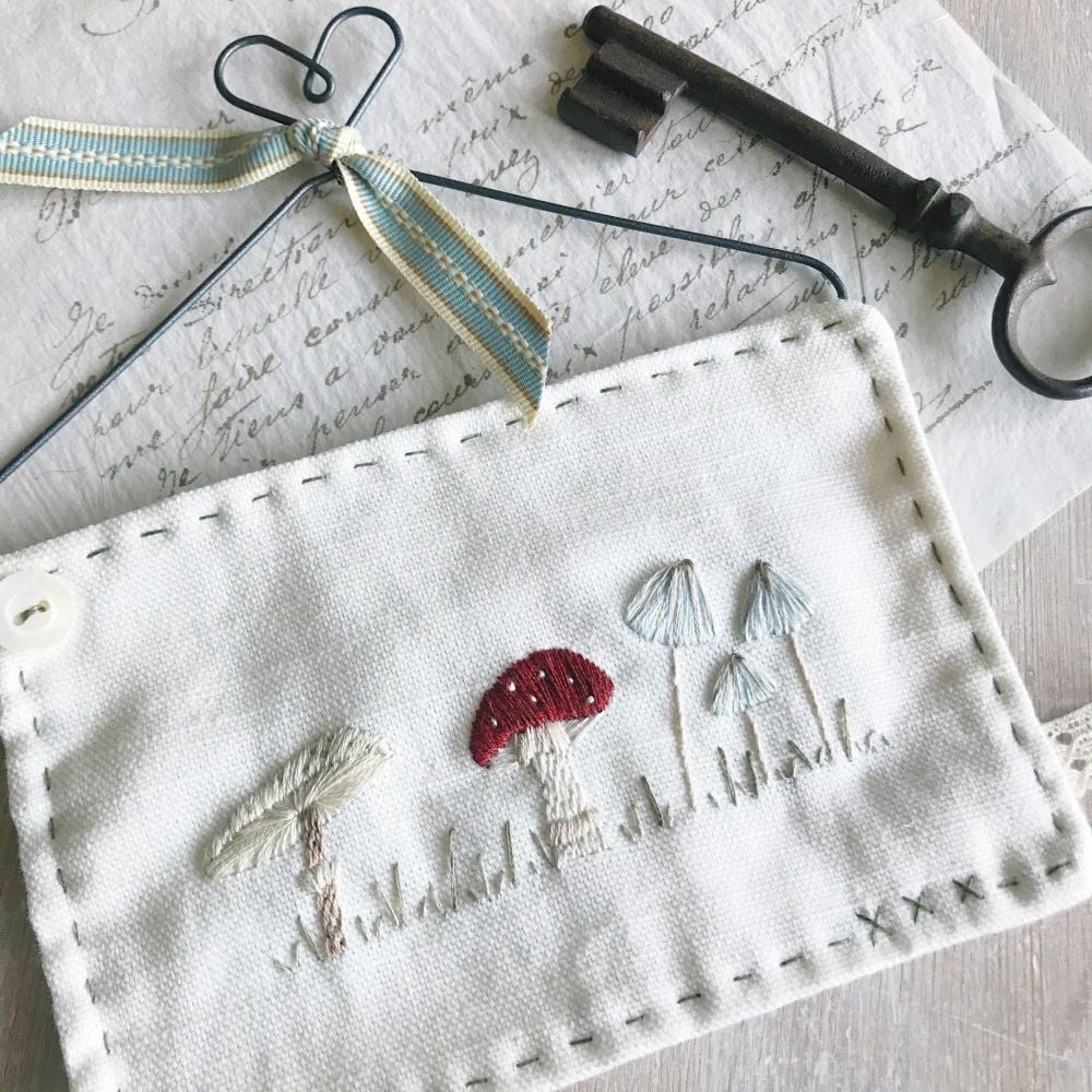 'British Mushrooms Embroidery Heart Hanger' Kit 