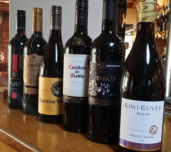 Red wines available at The Plough