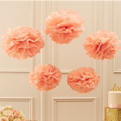 Pastel Perfection Pink or Gold Metallic Pom Pom Decorations - 33cm