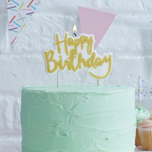 Pick & Mix Gold Glitter Happy Birthday Candle - 10cm