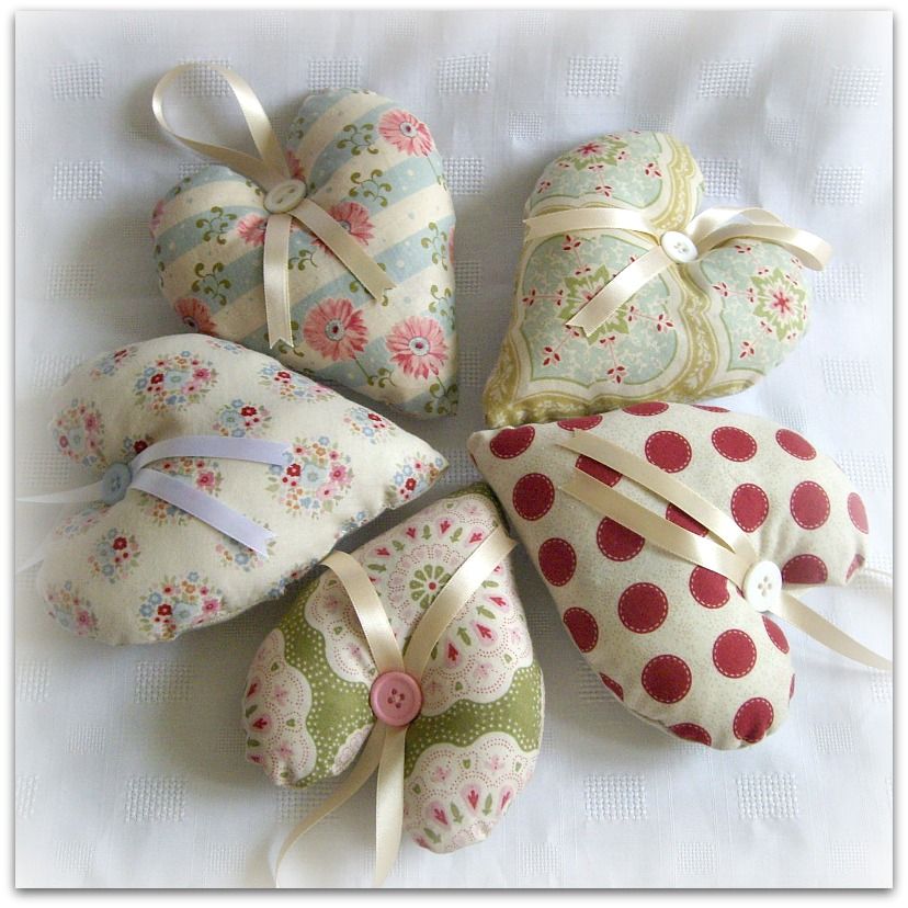 Handmade fabric hanging hearts