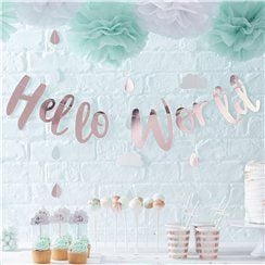 Hello World Baby Shower Decor