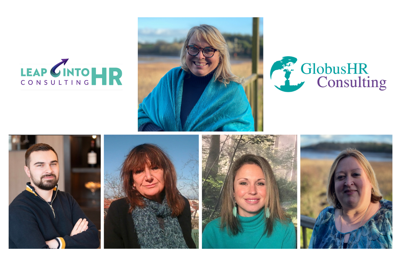 The GlobusHR Consulting Ltd and Leap into Consulting team. Left to right (top) Sarah Hamilton-Gill FCIPD, bottom left to right Aaron Cashmore-Thorley, Helen Jones, Melanie Stevens and Sarah Burden