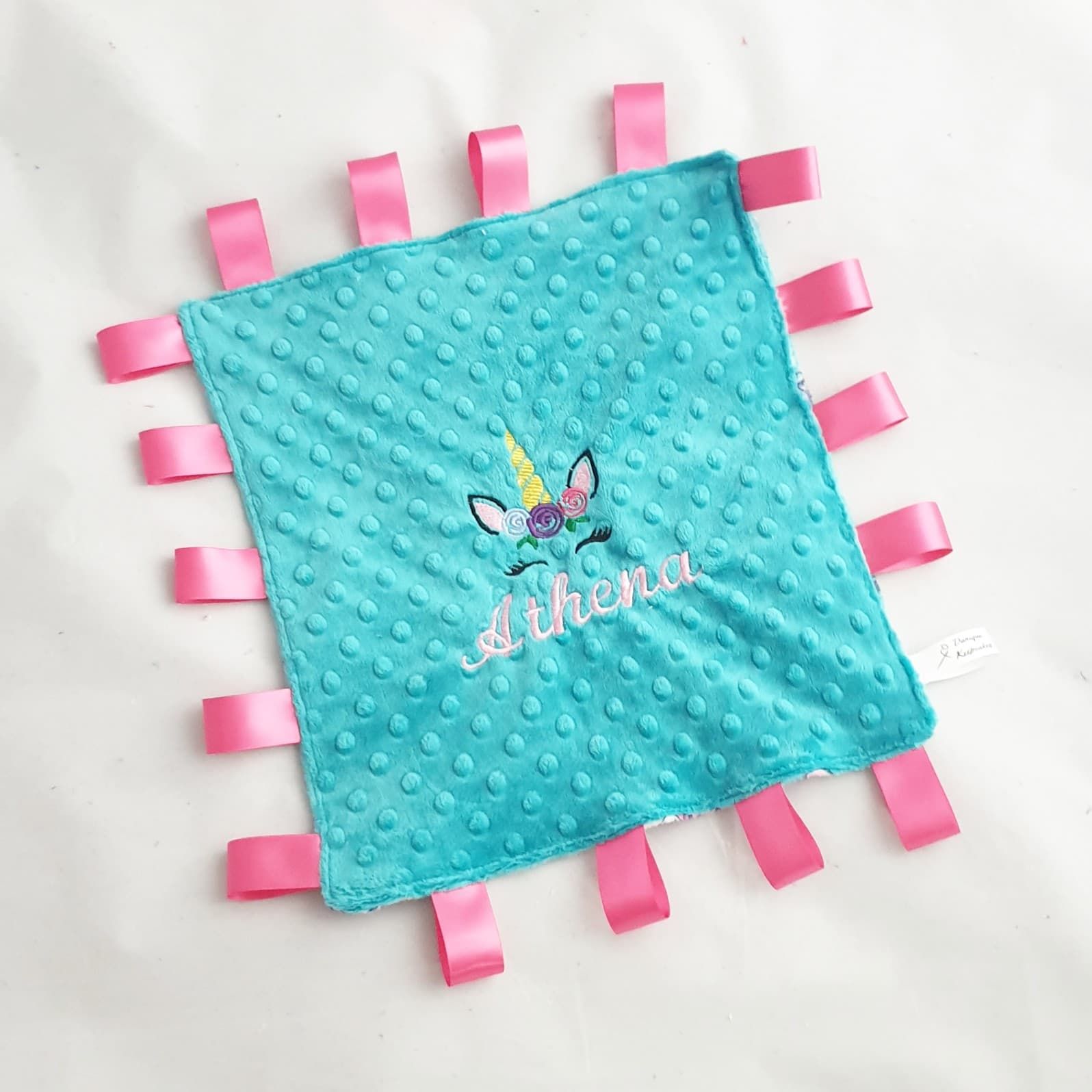 personalised ribbon tag comforter
