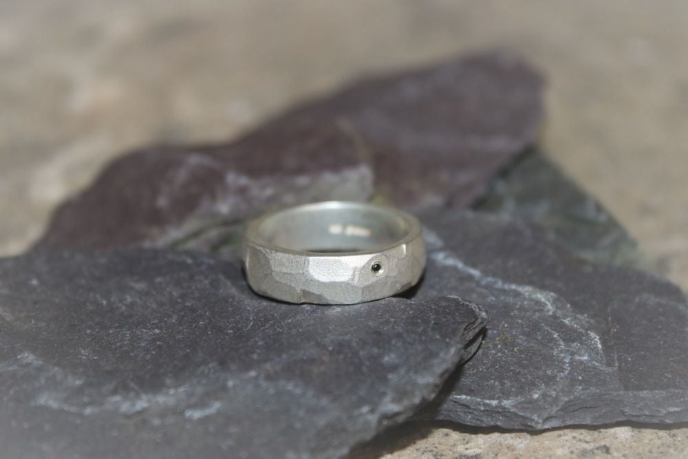 Silver & black diamond ring