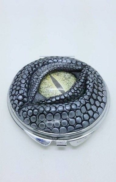 Dragon Eye Compact Mirror- Silver with Green Eye