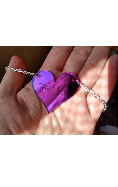 Fuck Off Myriad Mirror Heart Necklace