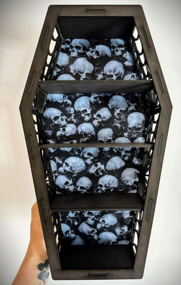 Skull Collector Coffin Shaped Shelf