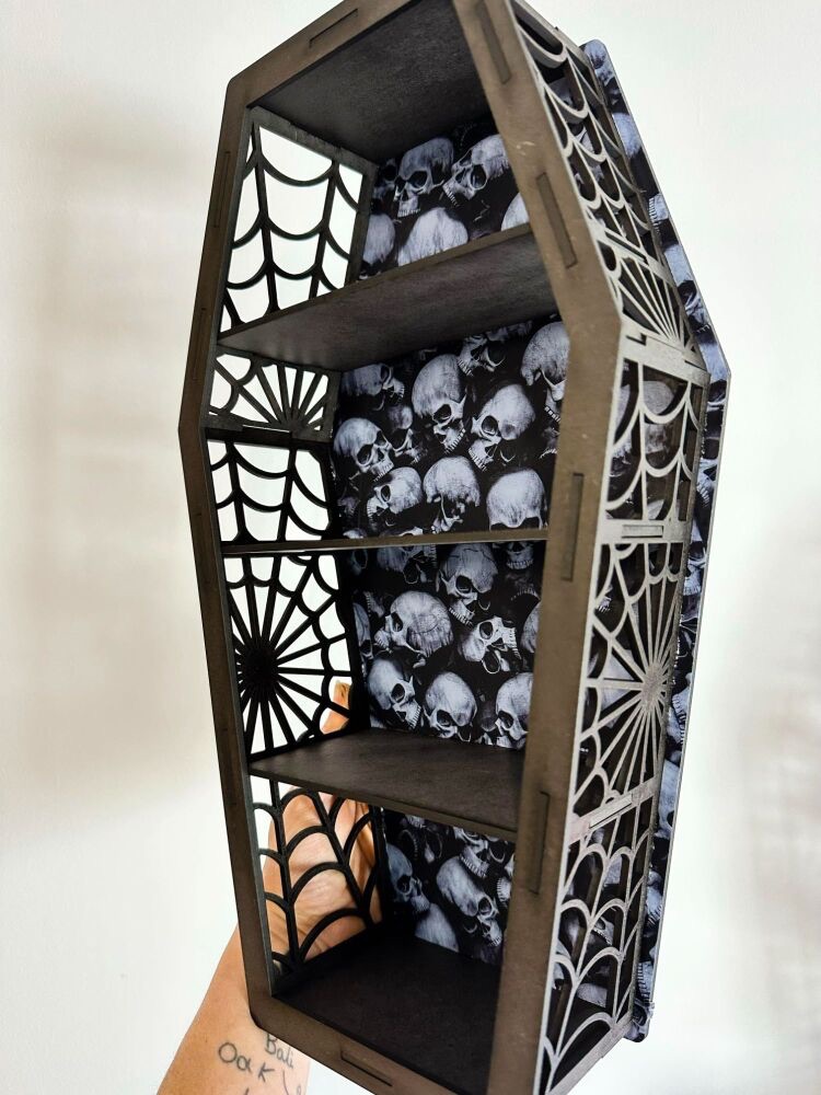 Skull Collector Coffin Shaped Shelf