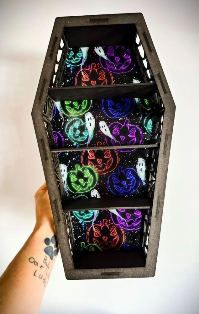 Neon Pumpkin Coffin Shelf