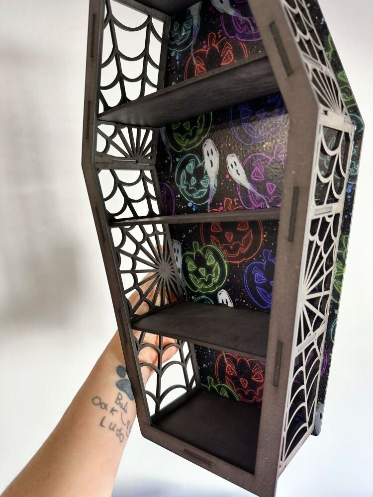 Neon Pumpkin Coffin Shelf