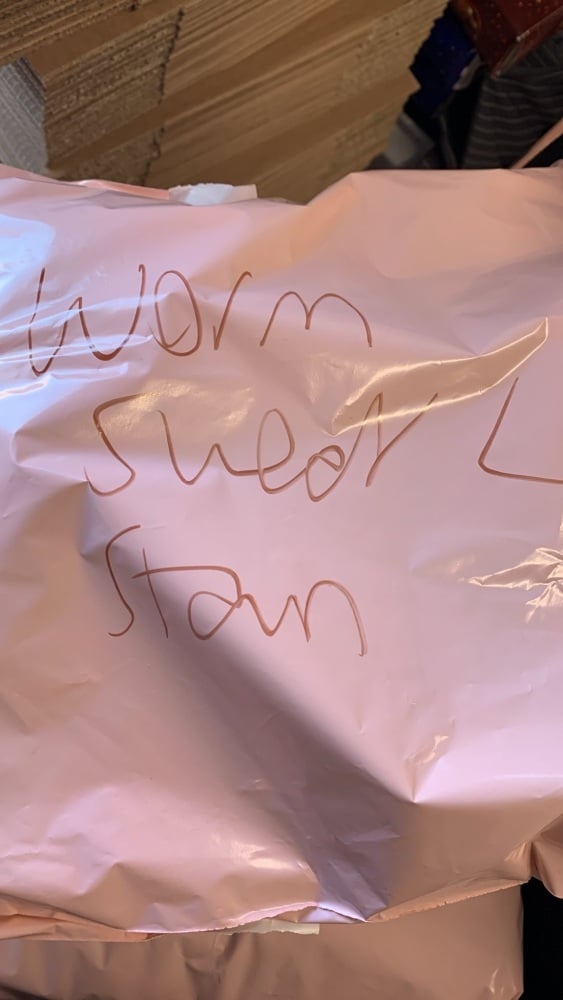 Worm print sweatshirt size large (small stain on arm, may wash out)