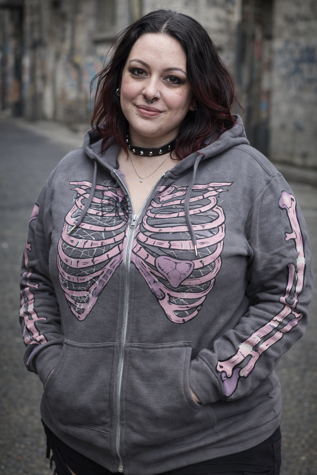 Valentines Ribcage zip hoodie asphalt RRP £39.99