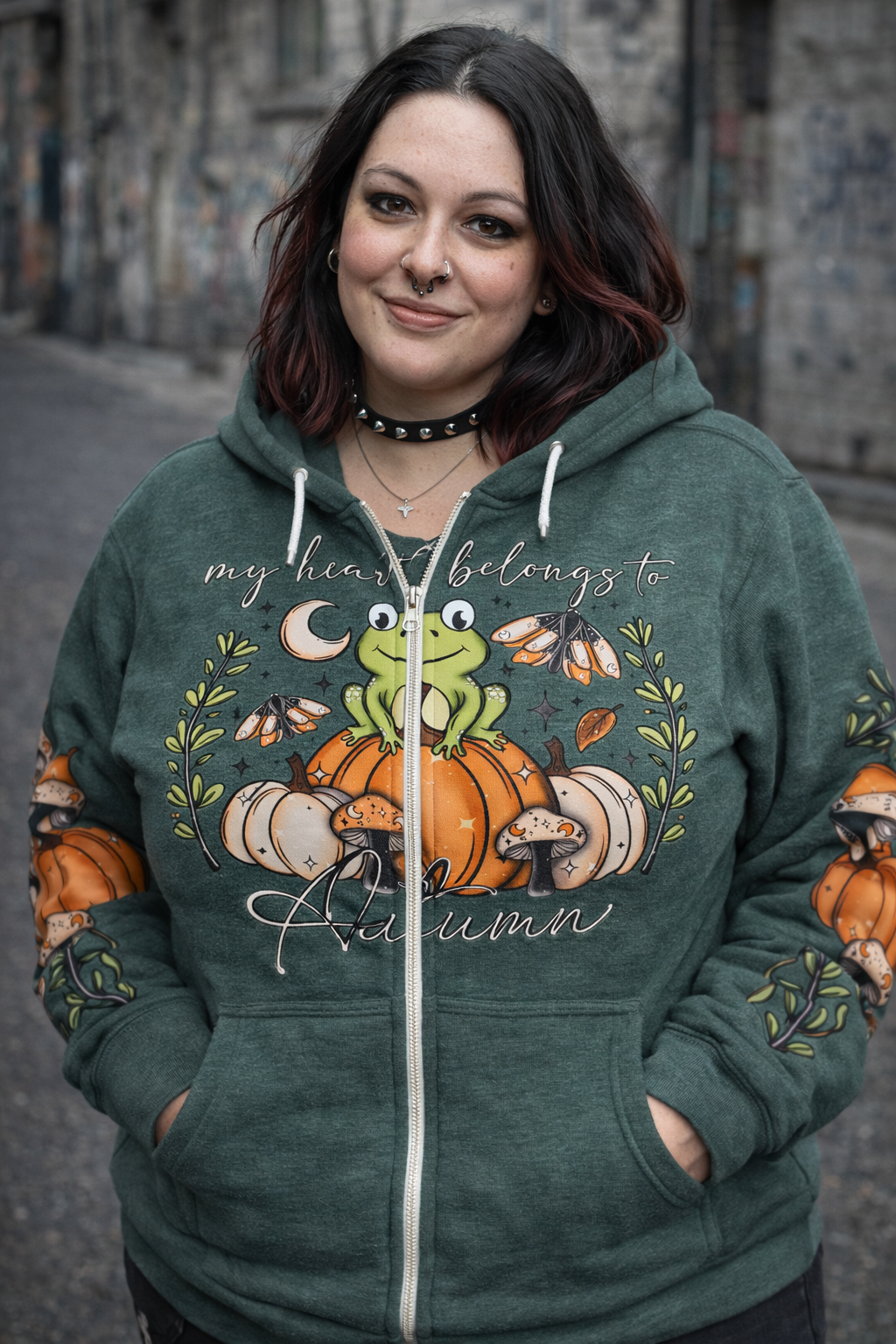 My Heart Belongs zip hoodie Heather Forest RRP £39.99