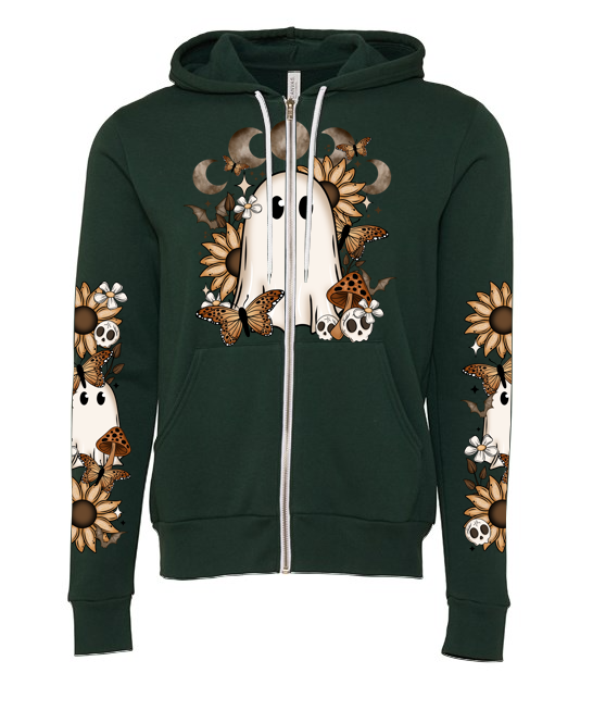 Fall Cottagecore Ghost zip hoodie Forest Green RRP &pound;39.99