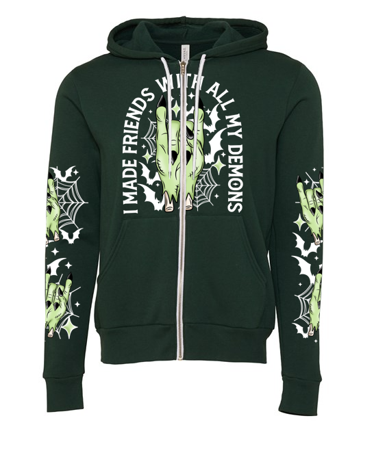 Friends With Demons zip hoodie Forest Green RRP &pound;39.99