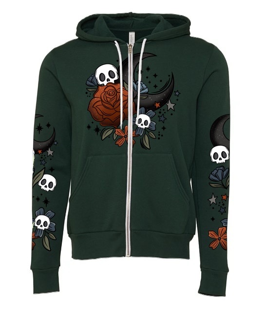 Floral Moon zip hoodie Forest Green RRP &pound;39.99