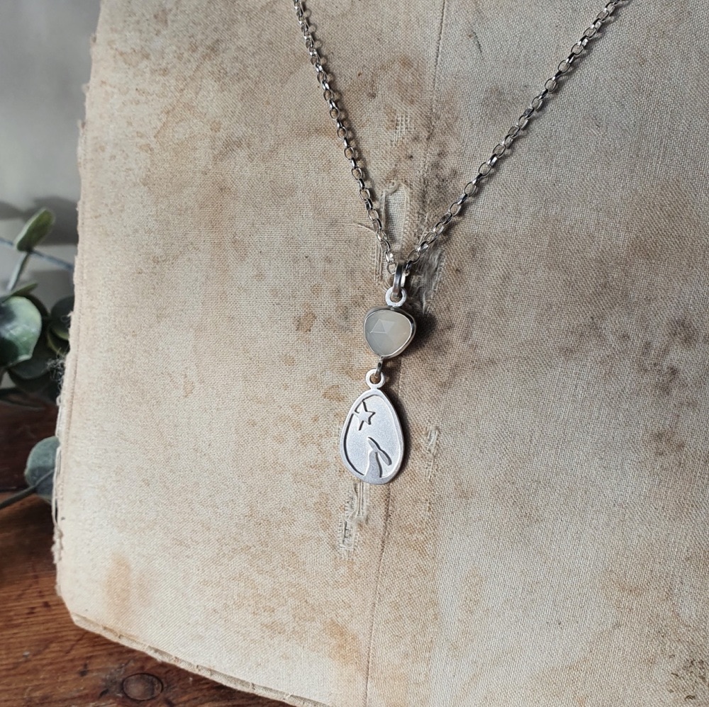 Silver Moon Gazing Hare Necklace