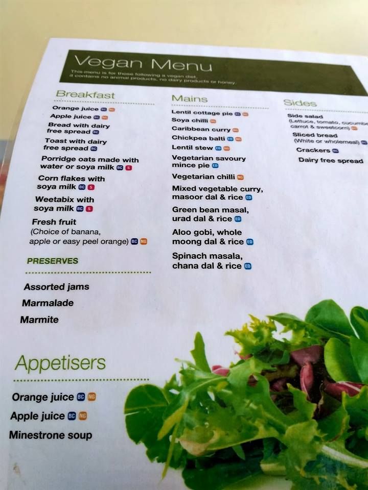 hospital vegan menu