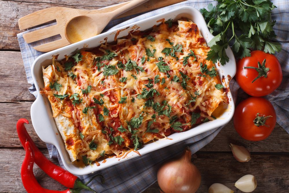 Jackfruit, Black Bean and Mushroom Enchiladas