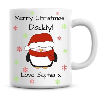 Personalised Named Merry Christmas Penguin Coffee Mug