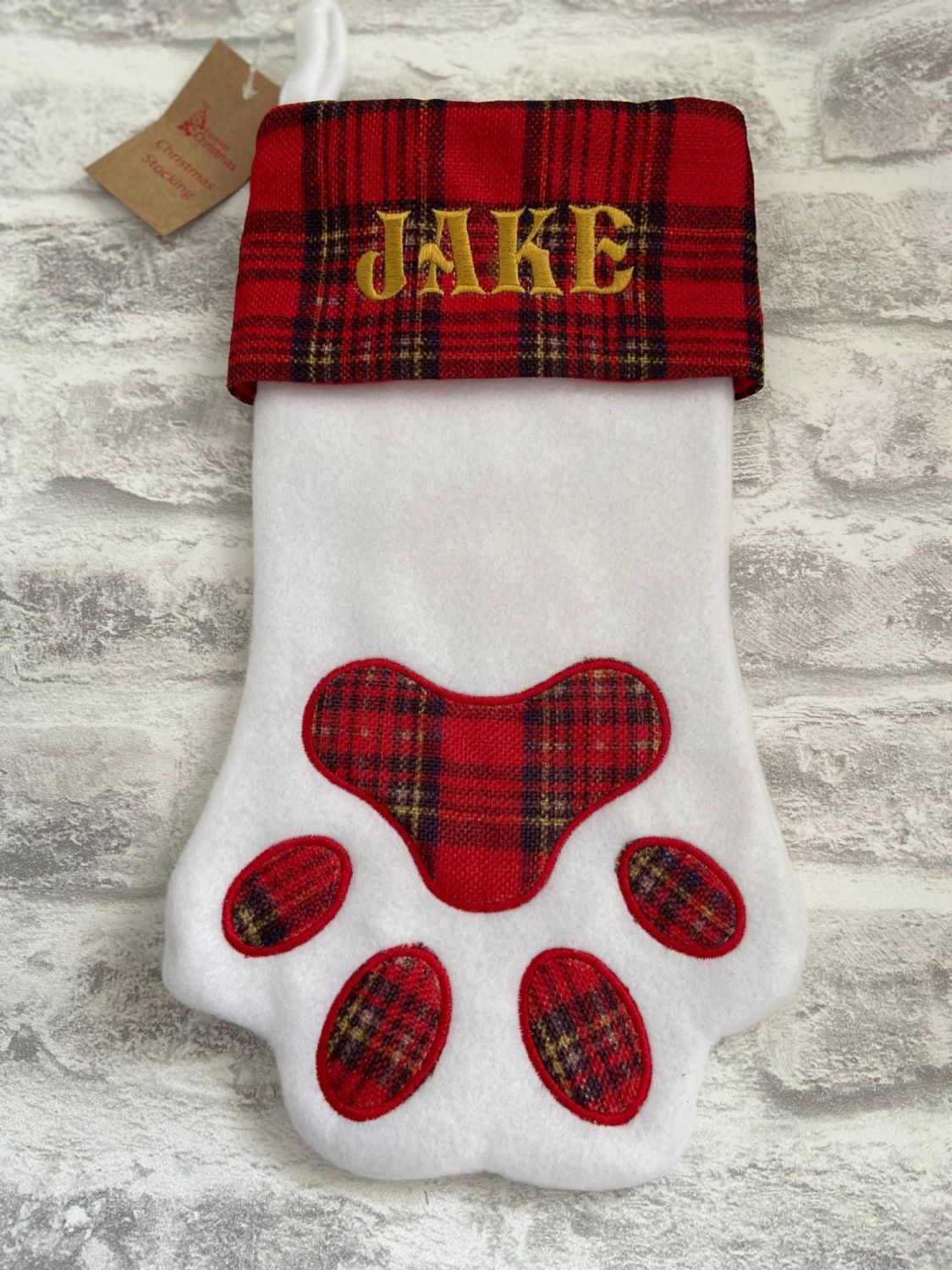 Paw print Christmas stockings free UK postage