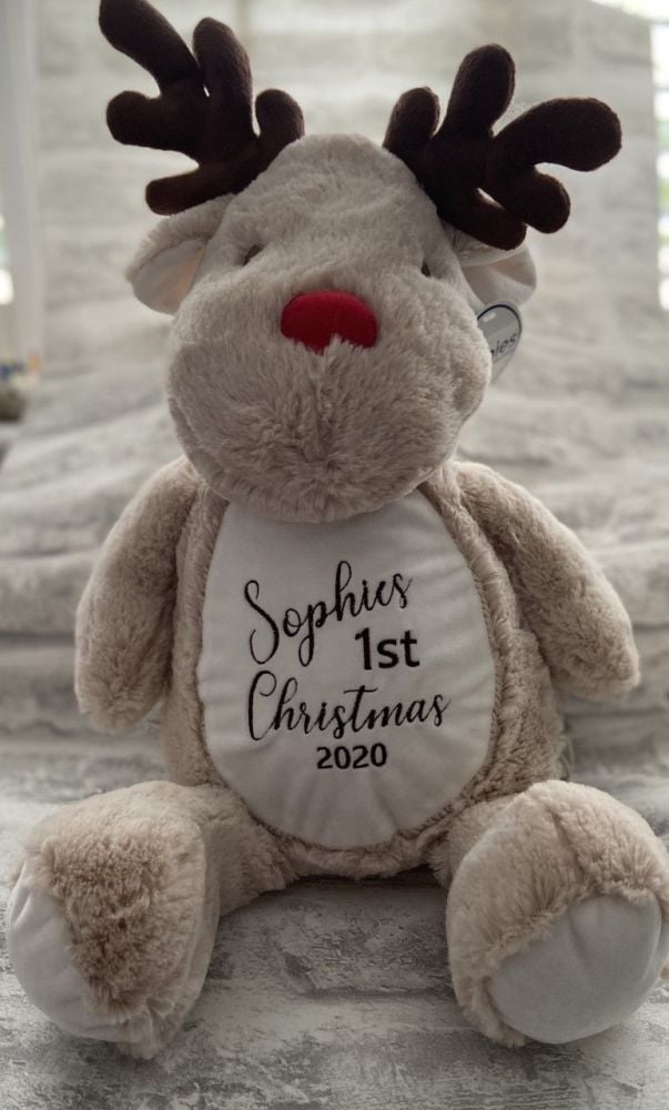 Personalised embroidered Christmas reindeer plush 
