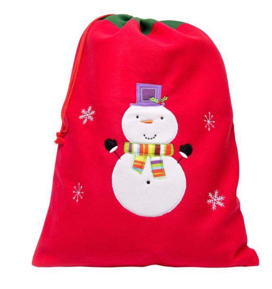 Snowman sack and matching stocking with personalisation in red