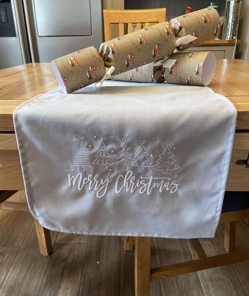 Embroidered Christmas table runner with matching napkins available