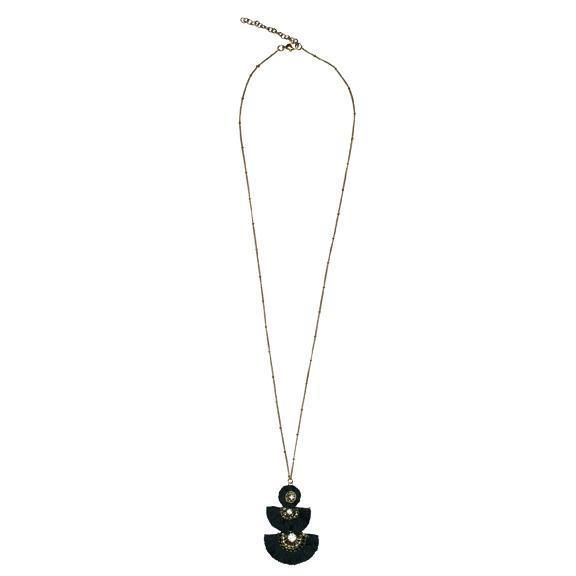 BSJ3501-LONG 3 TIERED FRINGE NECKLACE WITH RHINESTONE DETAIL - WOMENS O/S