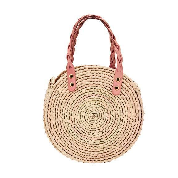 BSB1763- WOMENS ROUND HANDBAG WITH BRAIDED HANDLES  -  NATURAL   -  WOMENS O/S