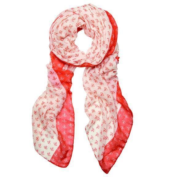 BSS1697-WOMENS WOVEN ALL OVER ANCHOR PRINT  -  CORAL   -  WOMENS O/S