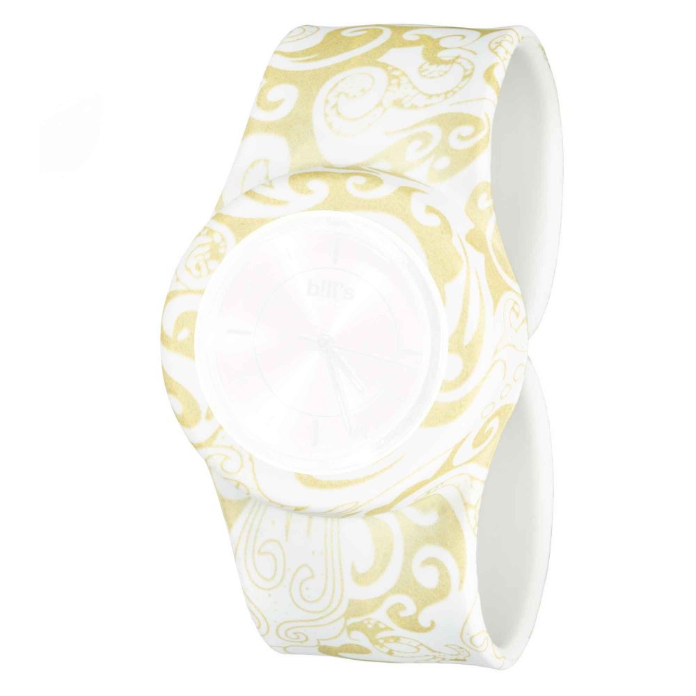 Bills Watches: Classic Collection - Water Print Slap Bands - Gold White Orient