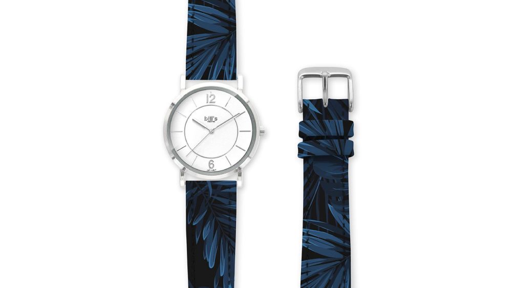 Bills Watches: Trend Collection - Printed Leather Straps - Dark Blue Palm