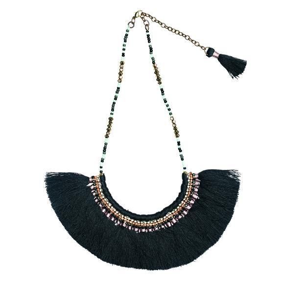 BSJ3500-STATEMENT FRINGE WITH RHINESTONE NECKLACE - WOMENS O/S Black