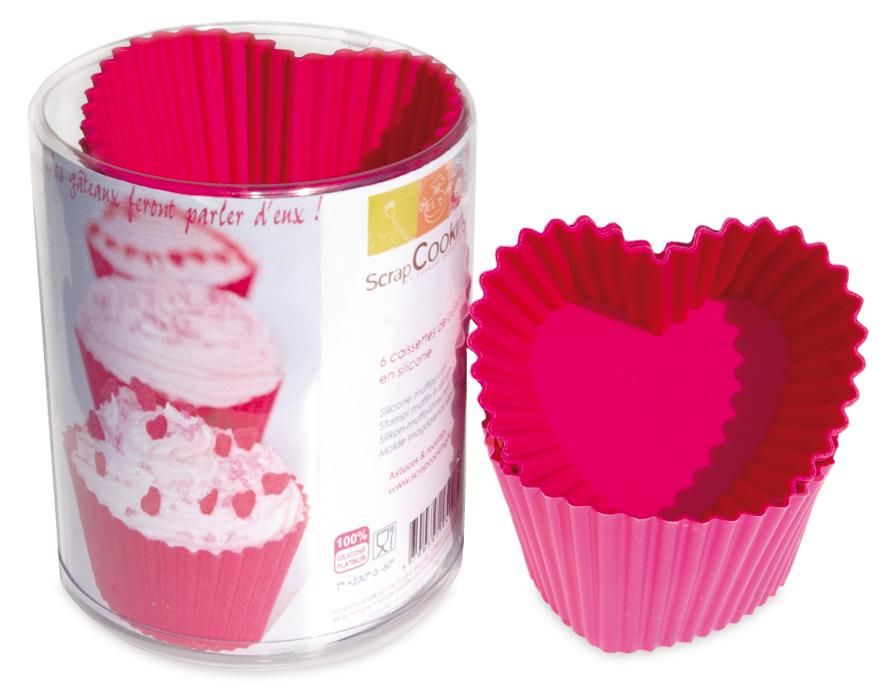 Scrap Cooking: 6 silicon baking cups "hearts". MOQ 6 Units @ £8.81 per unit 5046
