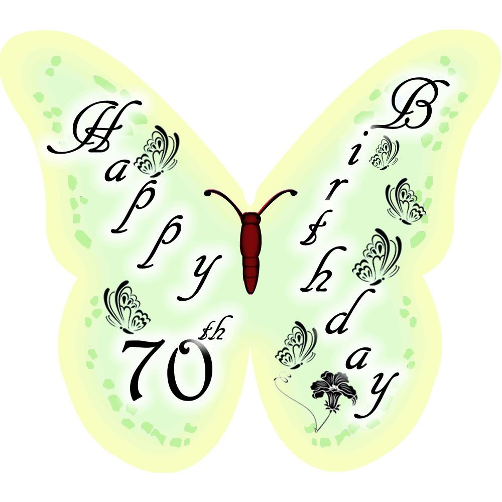 Happy 70th Birthday Butterfly edible wafer cake decorations / cupcake toppers - pack of 12