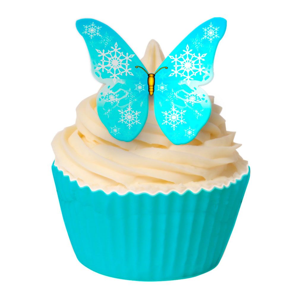 CDA Wafer Paper Pack of 12 Frozen Blue Snowflake Butterfly
