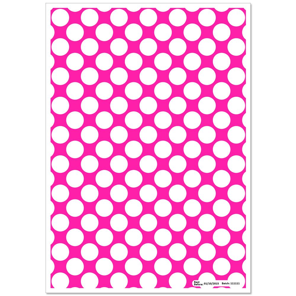Patterned Paper(A4) - Large White Polka Dots - Cerise Pink. Pack of 6