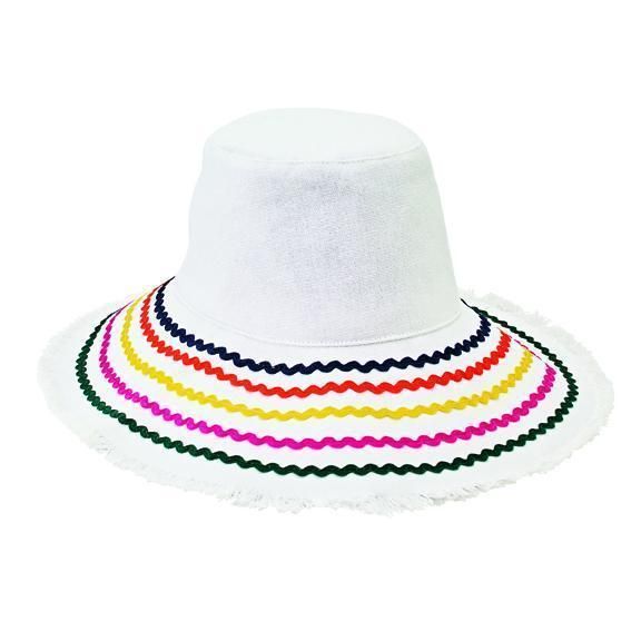 CTH8264-Women's bucket hat with ric rac trim and fray edge  -  WHITE   -  WOMENS O/S