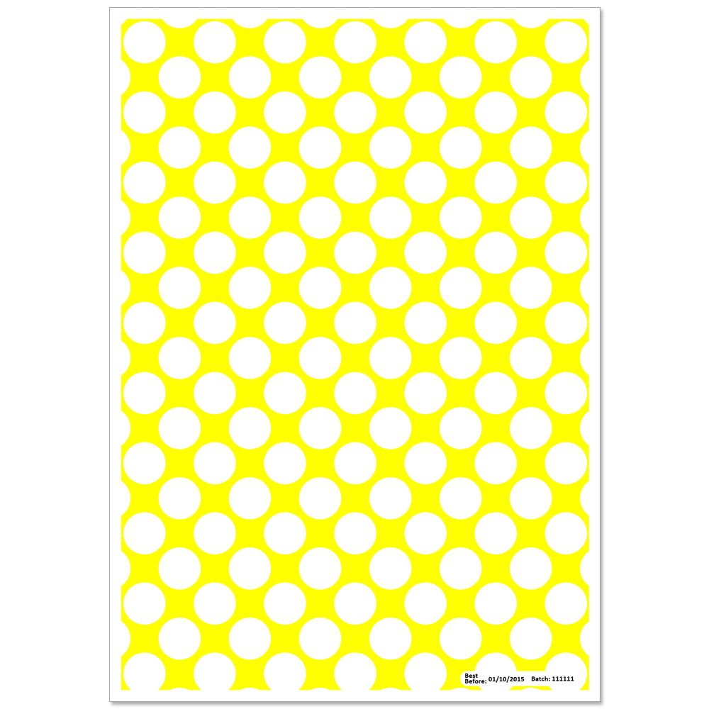 Patterned Paper(A4) - Large White Polka Dots - Yellow. Pack of 6