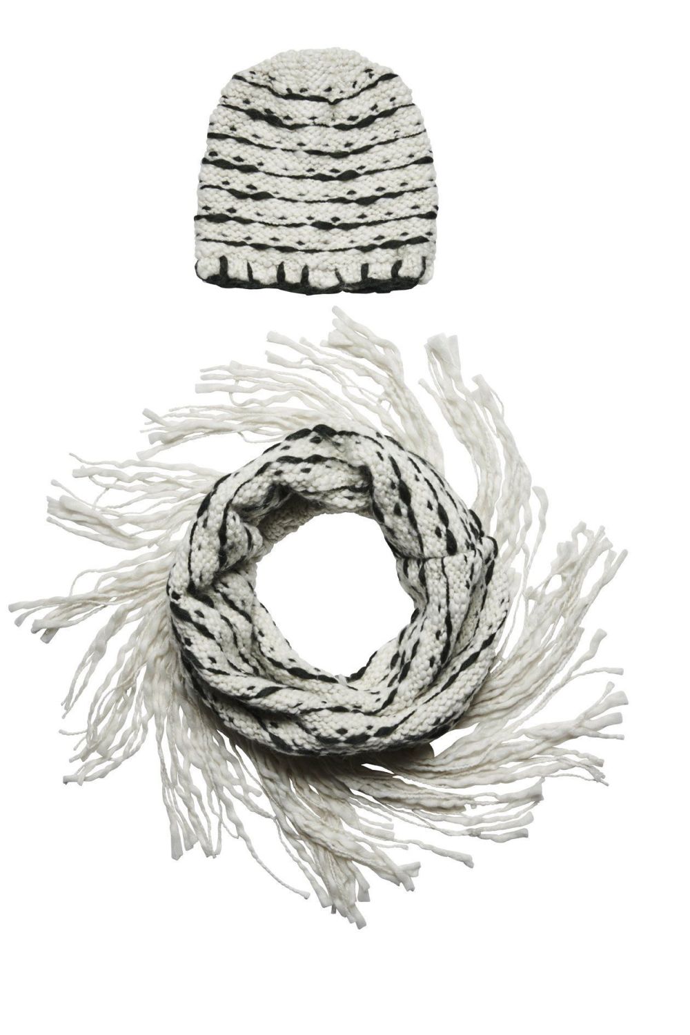 San Diego Hat Company: Women's stripe beanie with stripe scarf and fringe s